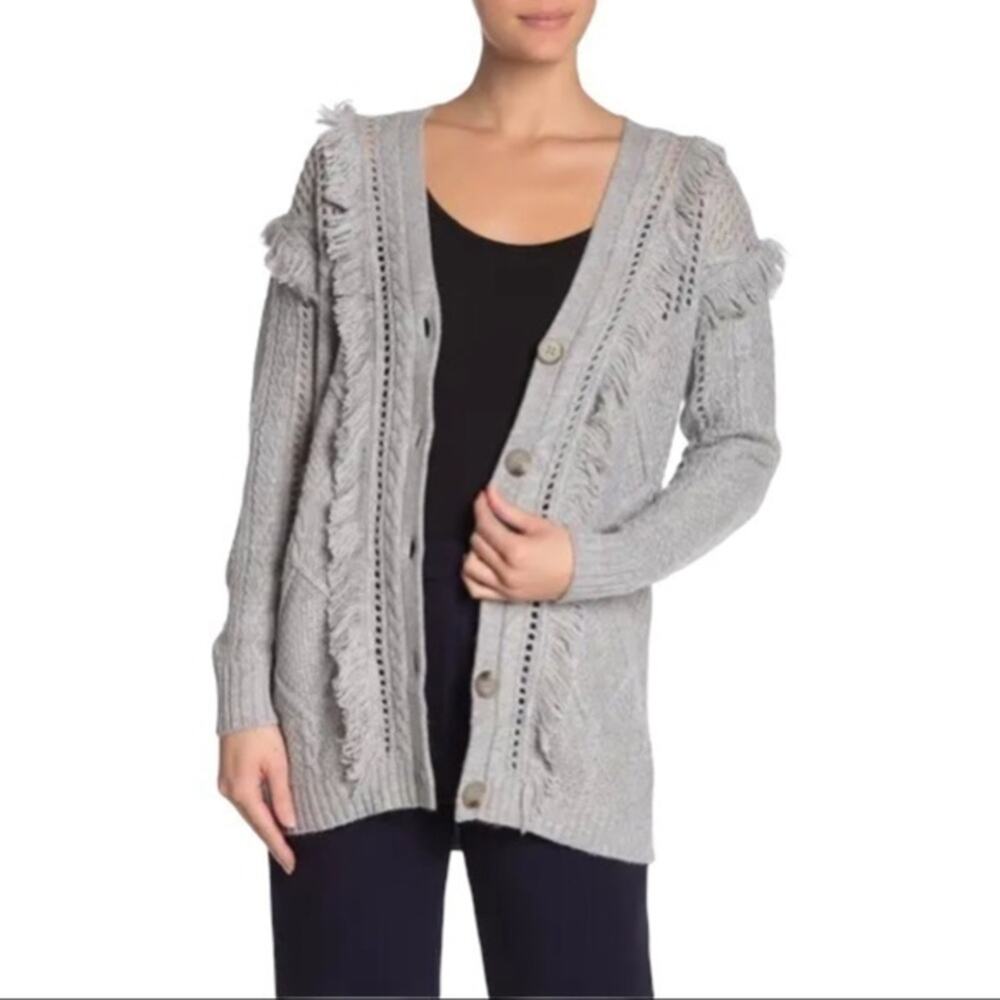 7 Seasons Fringe Detail Cardigan Silver Gray Medium NWT